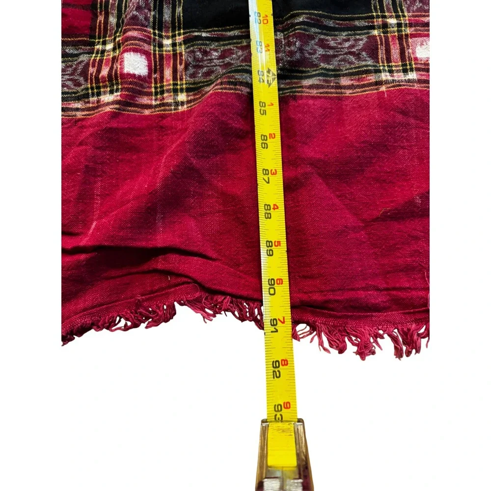 Sambalpuri Ikat Cotton Fabric Red Black Pasapalli Checkerboard Handloom Coverlet